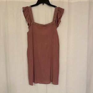 Lulu's Dusty Rose Ruffle Strap gauzy Mini Dress fully lined date night Valentine